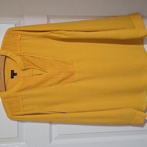Talbots Mustard Yellow Textured  Long Sleeve Blouse